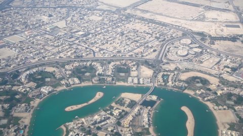 Aerial view of Doha outskirts from the airplane, Qatar