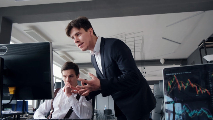 Angry boss businessmen scolds office worker rudely Royalty-Free Stock Footage #1073506490