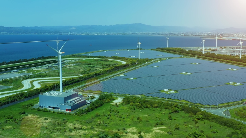 Renewable energy and environmental technology concept. Wind power plant. Solar power plant. Sustainable development goals. SDGs. Royalty-Free Stock Footage #1073506733