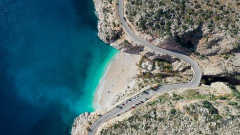 Aerial famous beach in the kas turkey view before the summer