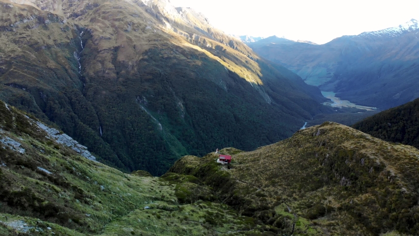 House in Breathtaking New Zealand Mountain Valley landscape, Aerial