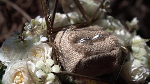 Video of Two Wedding Rings with Diamonds in a Bouquet