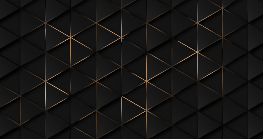 4k Abstract luxury black grey gradient background. Futuristic triangles golden isometric grid. Carbon with gold metallic stripes. Geometric sci-fi graphic motion animation. Seamless loop dark backdrop Royalty-Free Stock Footage #1073567708