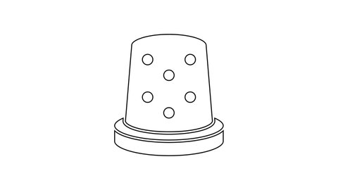 Black line Thimble for sewing icon isolated on white background. 4K Video motion graphic animation.