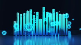 abstract graph of columns or bars around which coronaviruses like covid-19 fly. 3d infographic looping background in 4k. Numbers over columns, flowing animation. Fluctuations during pandemic - Powered by Shutterstock - Get 15% off with code: PIKWIZARD15