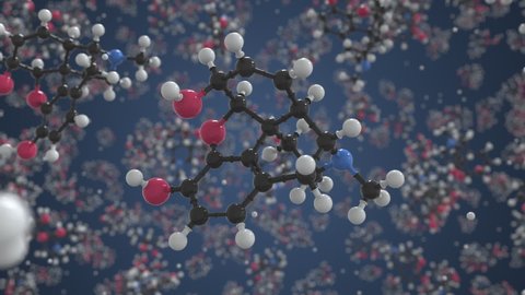 Morphine molecule. Molecular model. Looping seamless 3d animation