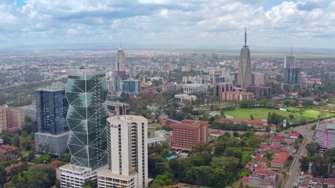 Aerial view capital Nairobi, Republic of Kenya, East Africa. Urban landscape drone footage.