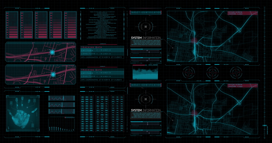 Central HUD control panel, data search and analysis. Suitable for use in hacker, police, and FBI topics. 