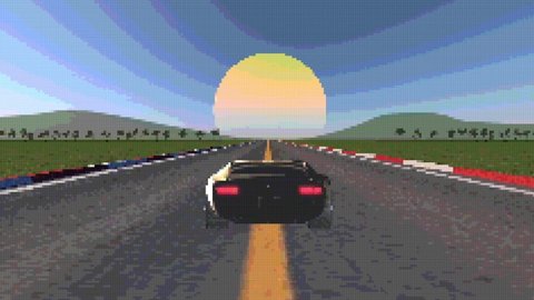 Imaginary racing game 8 bit retro. 3d animation