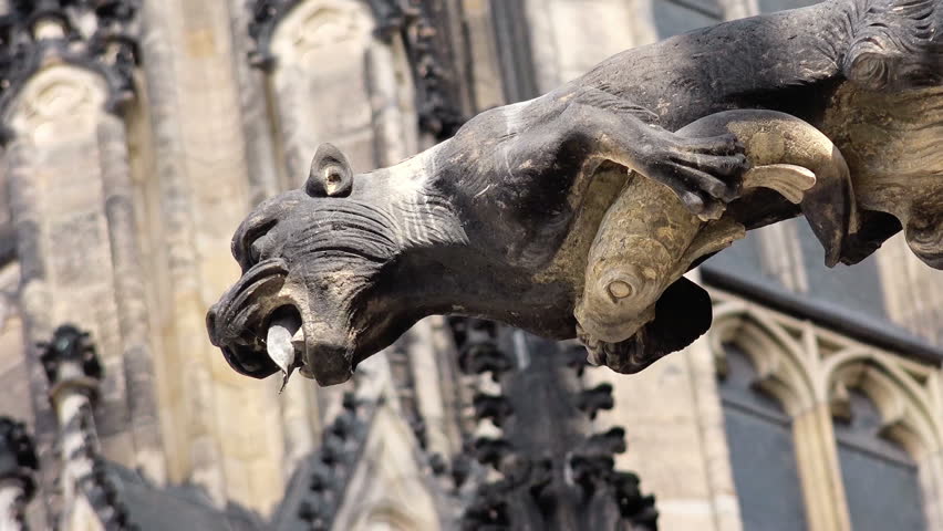 Gargoyle Statue on Saint Vitus Cathedral in Prague Castle Hradcany, Famous Tourist Sightseeing in Czech Republic Capital