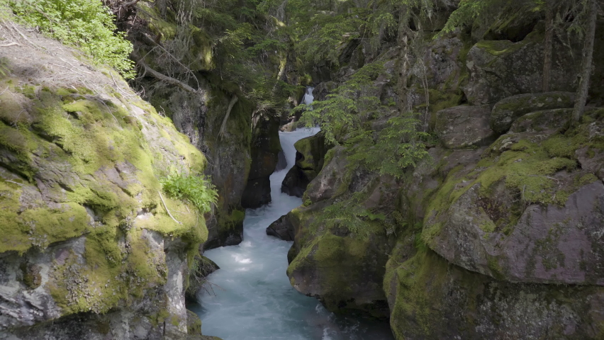 Glacial River in Glaciers National Park. Located in Montana, USA. 4K