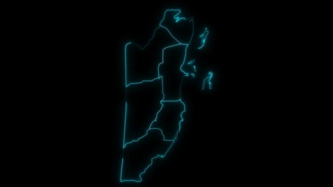 Animated Outline Map of Belize with Districts in a Black background