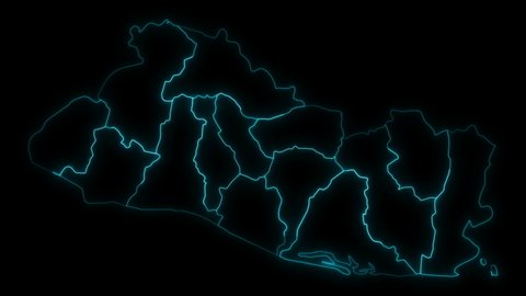 Animated Outline Map of El Salvador with Departments in a Black background