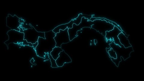 Animated Outline Map of Panama with Provinces in a Black background