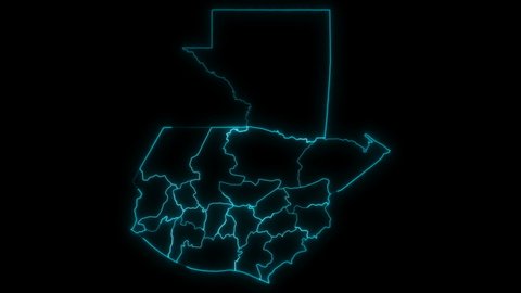 Animated Outline Map of Guatemala with Departments in a Black background