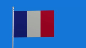 France national flag, waving in the wind. 3d rendering, CGI animation. Video in 4K resolution.