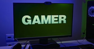 Close-up, a gamer's monitor with a video camera and a powerful processor. Game area for a computer gamer, headphones with a microphone, a set for a gamer. 4k,  