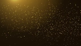 4K Loop animation of falling gold particles Background. For Christmas, luxury, success, celebration, logo, titles in award, music, wedding, anniversary, party and all grand presentation backdrops