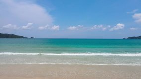 PATONG BEACH, PHUKET, THAILAND. Professional Video. Aerial view of drone Above beach sea Mountain with cloud background. At Phuket, Thailand. On 4 June 2021.