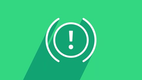 White Brake system warning icon isolated on green background. Exclamation mark in the car. Dashboard attention sign. 4K Video motion graphic animation.