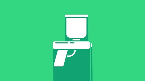 White Paint spray gun icon isolated on green background. 4K Video motion graphic animation.