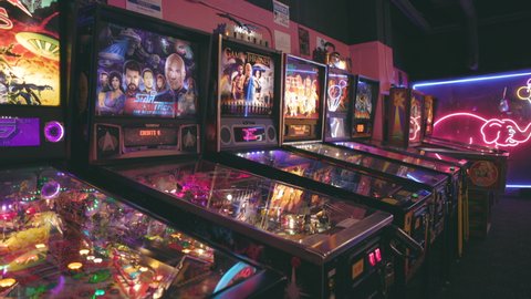ANN ARBOR, MI - MAY 28: Assortment of Pinball games at classic arcade Detroit, Michigan on May 28, 2021.