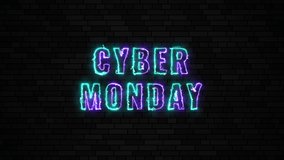 Phrase 'CYBER MONDAY' in retro style with energy moving lights on a dark brick wall background. Holyday concept animated illustration - Powered by Shutterstock - Get 15% off with code: PIKWIZARD15