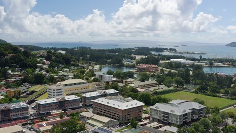 Victoria city, Mahe Island. Aerial view of tropical Seychelles