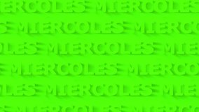 Miercoles. Spanish Wednesday. Kinetic text looped background. 4K video. Words moving left and right. Lemon Green color. Spanish Wednesday Miercoles looped 4K background for trendy advertising campaign