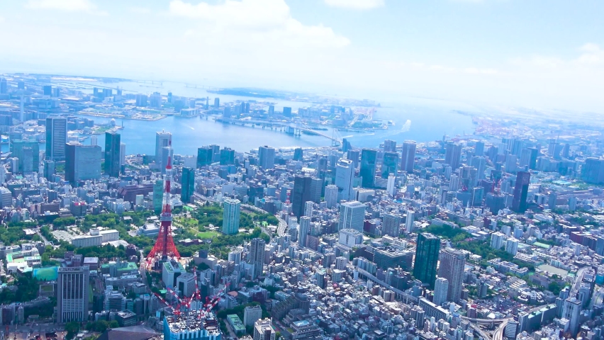 Drone aerial view of central Tokyo