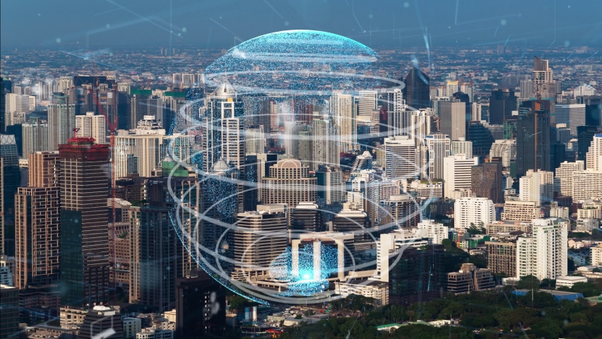 Global connection and the internet network modernization in smart city . Concept of future 5G wireless digital connecting and social media networking . | Shutterstock HD Video #1073755013