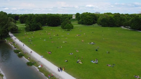 Famous landmark in the city of Munich - the English Garden - drone photography