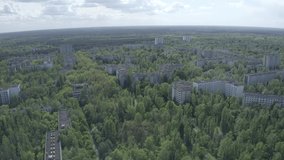 City of Pripyat. Chernobyl. Summer. Drone video. 