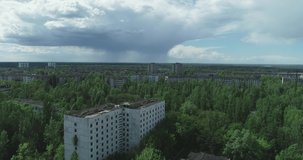 City of Pripyat. Chernobyl. Summer. Drone video. 