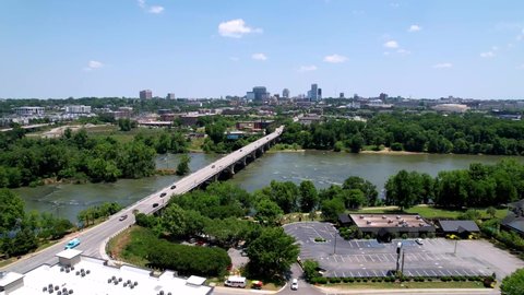 aerial push into columbia from across the congaree river, columbia sc, columbia south carolina, Columbia SC Skyline