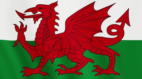 Wales flag seamless smooth waving animation. Wonderful flag flutters in the wind. Wales country symbol.