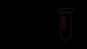 Glowing neon line Test tube or flask - chemical laboratory test icon isolated on black background. Laboratory, scientific glassware sign. 4K Video motion graphic animation.