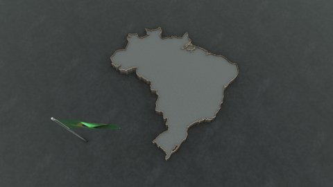 3D animation of the map of Brazil and flag