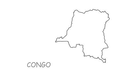 Congo map animation line. Black line animation letters drawing on a white background.

