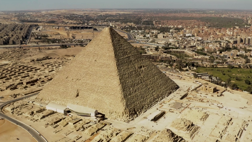 Aerial view of Khufu and Khafre pyramids and Sphinx, Giza Pyramids Egypt Royalty-Free Stock Footage #1073785325