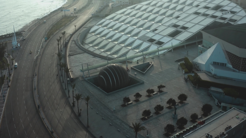 Drone footage of the Bibliotheca Alexandrina, Library of Alexandria