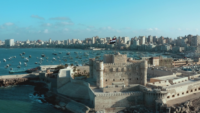 Drone footage of Qaitbay Citadel,Bey Citadel in Alexandria | Shutterstock HD Video #1073785340