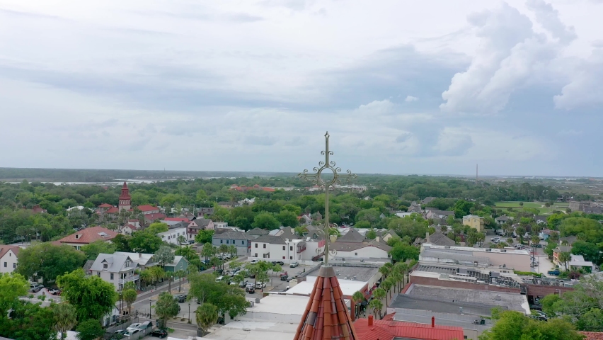 Aerial view of the upper spire on the Cathedral Basilica of Saint Augustine, Florida.