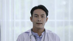 Asian man doctor on video call in online consultation with patients. Service Medical consult. physician team meeting. tele health and telemedicine concept. communication technology