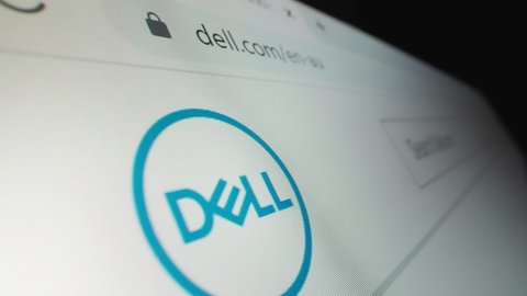 Melbourne, Australia - Jun 8, 2021: Motorized moving shot of Dell logo on its website
