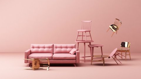 Armchair seat and chair with Geometric shape pastel colour 3d rendering  : vidéo de stock