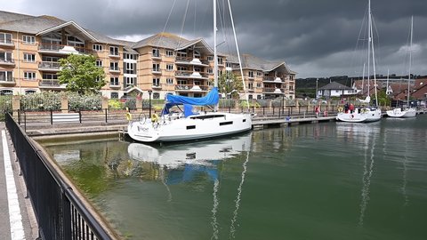 Port Solent, Hampshire, UK, May 17, 2021. Two Jeanneau Sun Odyssey 410 Yachts on a pontoon at the popular sailing destination of Port Solent near Portsmouth.