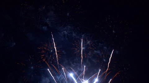 Multiple fireworks burst in multiple colors in the night sky