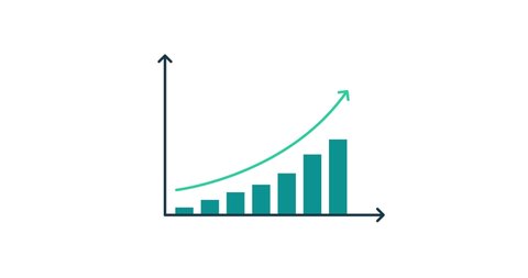 motion animated footage. Statistics bars columns growth, arrow up. Finance, Business Infographic animation, Bar graph going up, Profit concept, positive increase chart, arrows axis, white background