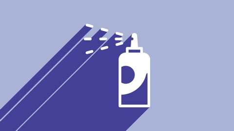White Spray can for hairspray, deodorant, antiperspirant icon isolated on purple background. 4K Video motion graphic animation.